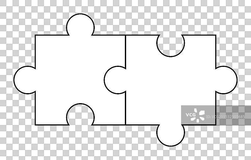 两个相互嵌套的拼图块，带有轮廓边缘图片素材