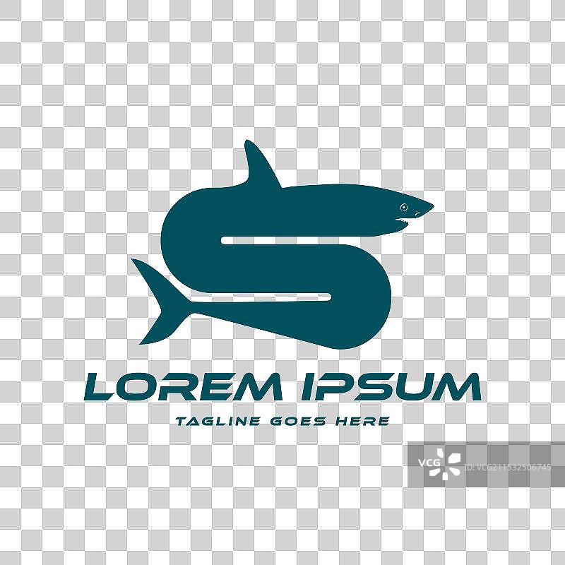 字母S与海洋鲨鱼图标图片素材