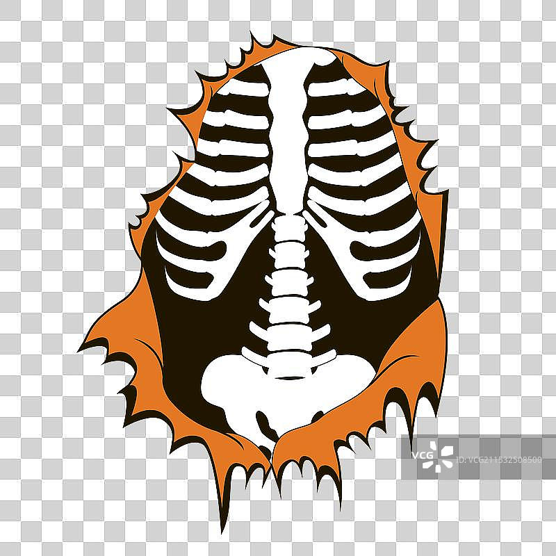 撕裂的橙色T恤或纸张内有骷髅图片素材