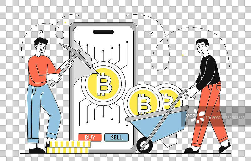 加密货币挖矿的男性们图片素材