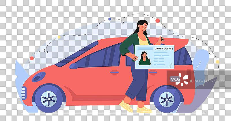 持有驾照的年轻女孩与巨大的身份证图片素材