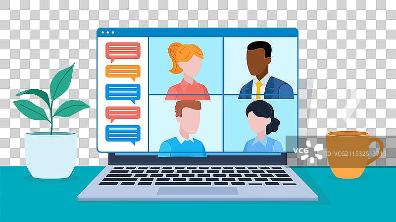 笔记本电脑屏幕上的员工视频聊天图片素材