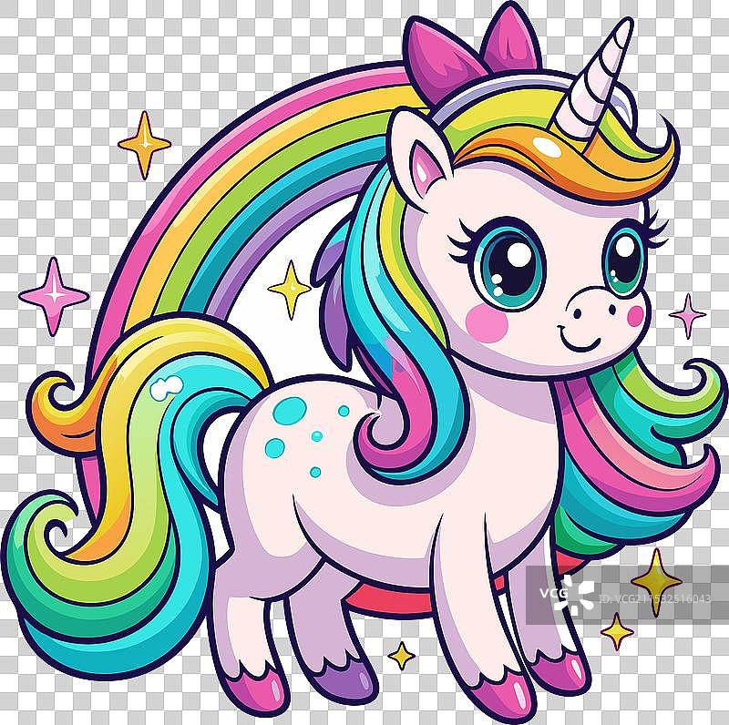 可爱的独角兽线条和颜色图片素材