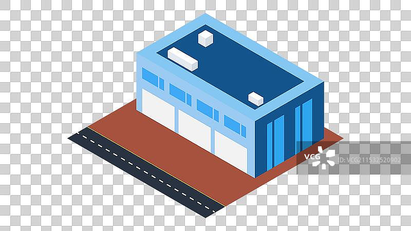 简单的等轴测车库，配有白色卷帘门图片素材