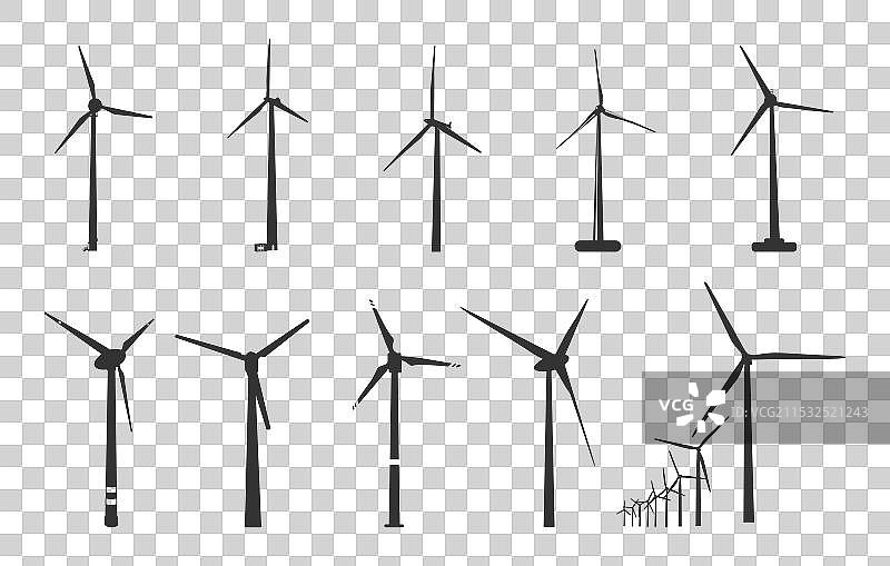 风力涡轮机剪影 风力涡轮机SVG图片素材