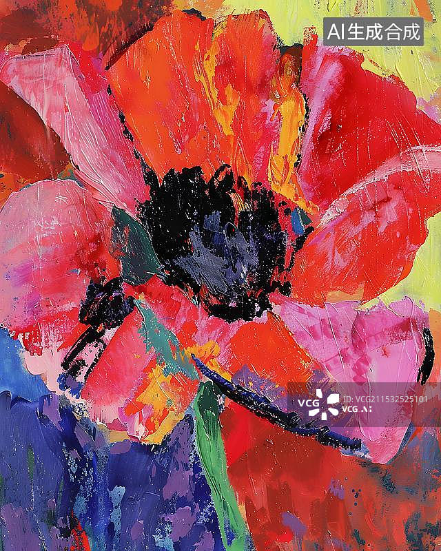 【AI数字艺术】抽象丙烯酸颜料画 花朵图片素材