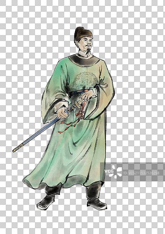 中国传统英雄人物郑成功—国画古风水墨写意工笔国风元素图片素材