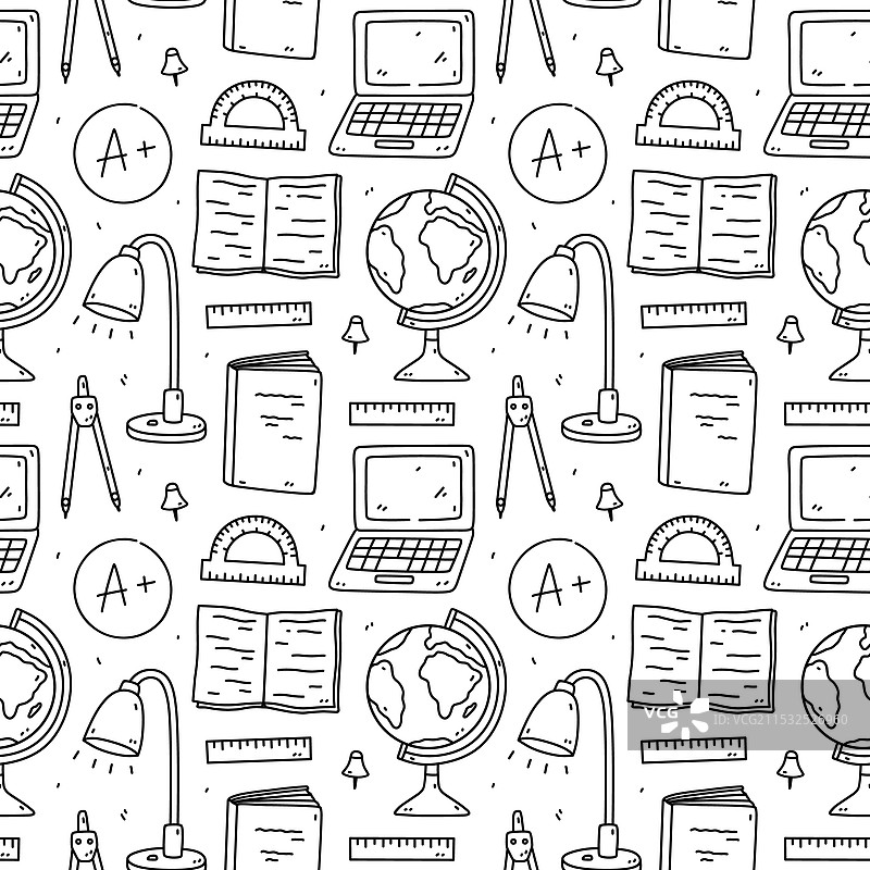 无缝图案与学校用品图片素材