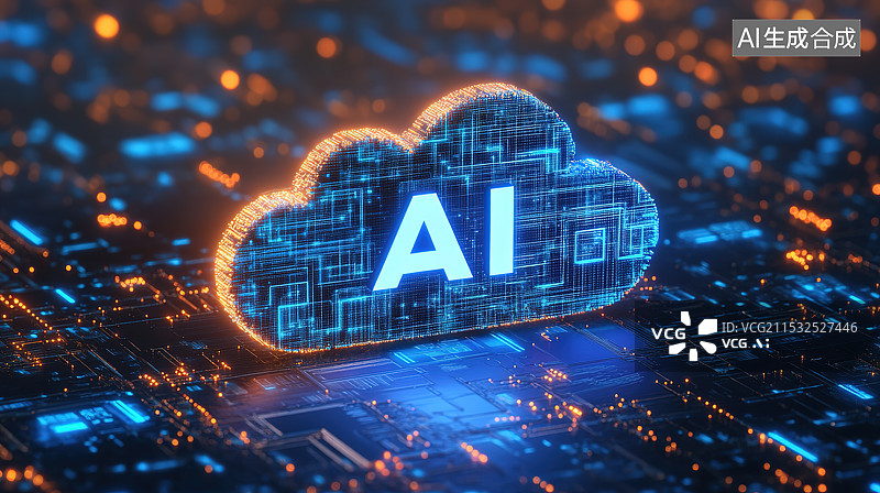 【AI数字艺术】人工智能云存储芯片科技主题插画图片素材