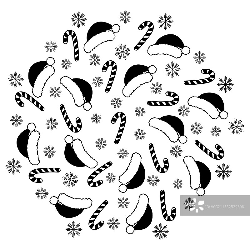 圣诞老人帽、条纹糖果棒和不同大小的糖果图片素材