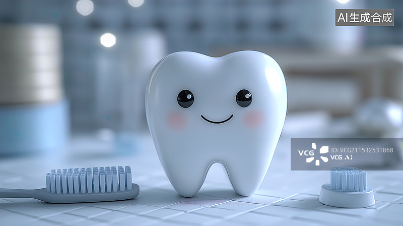 【AI数字艺术】快乐的牙齿和口腔卫生用品图片素材