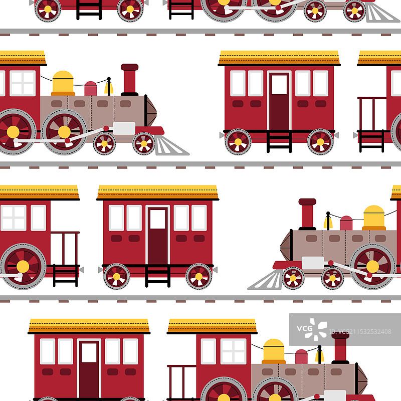 无缝图案，平面设计的蒸汽机车图片素材