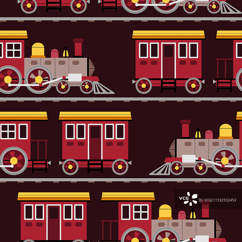 无缝图案，平面设计的蒸汽机车图片素材