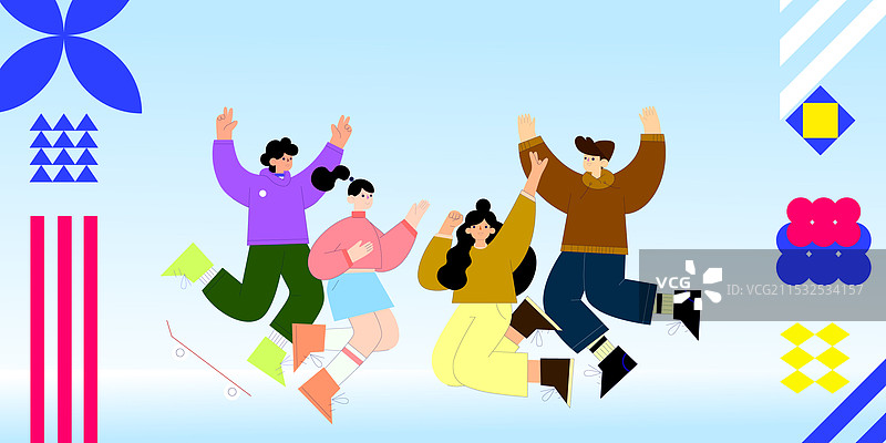 一群朋友在跳跃图片素材