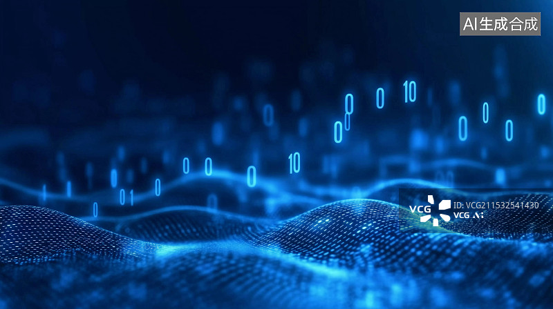 【AI数字艺术】蓝色科技感数据粒子波纹图片素材