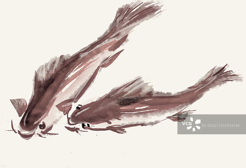 中国国画艺术年年有余鱼嬉图图片素材