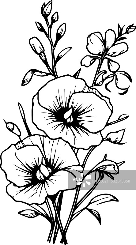 四月花卉艺术印刷品，包含甜豌豆和雏菊图片素材