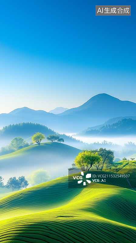 【AI数字艺术】清晨的茶园风光图片素材