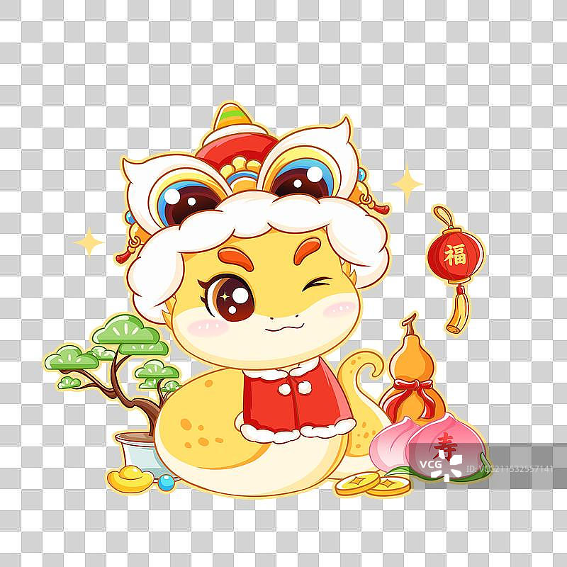 蛇年IP插画-福寿双全图片素材