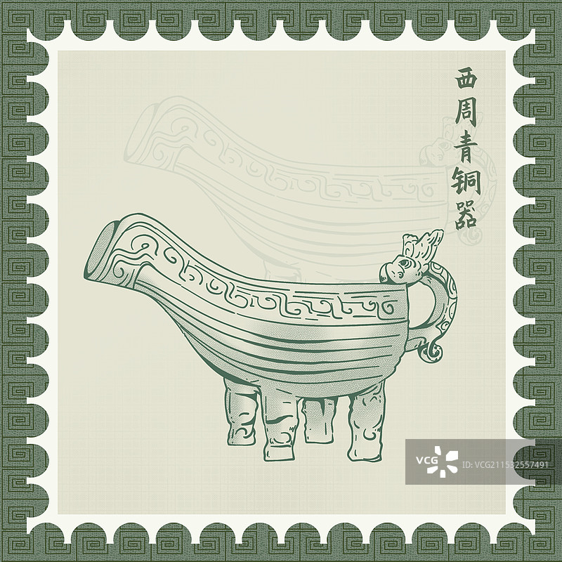西周青铜匜单色线描图片素材