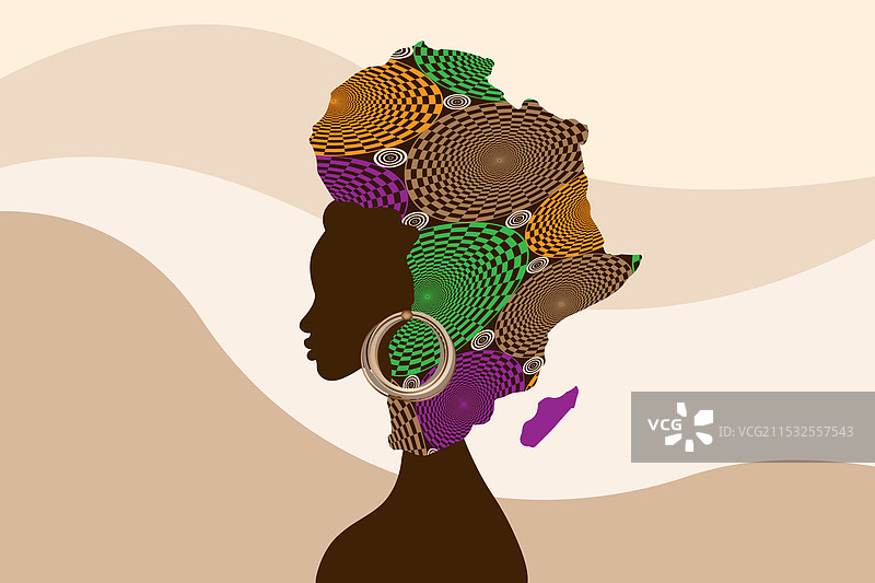 带头巾的非洲女性剪影与非洲地图图片素材