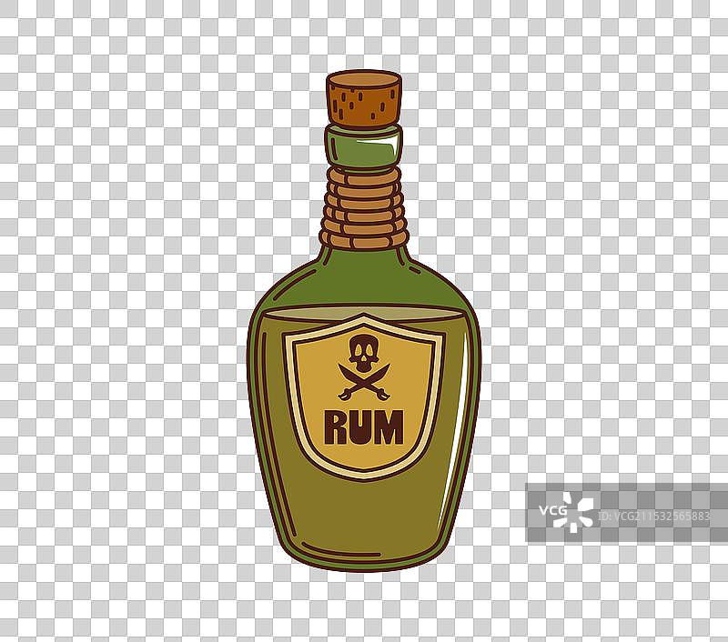 卡通风格的海盗朗姆酒瓶，时髦的海盗饮品图片素材