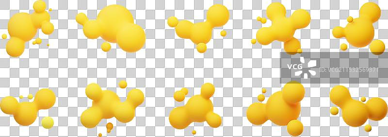 黄色的3D变形球体，像熔岩一样的液态斑块图片素材