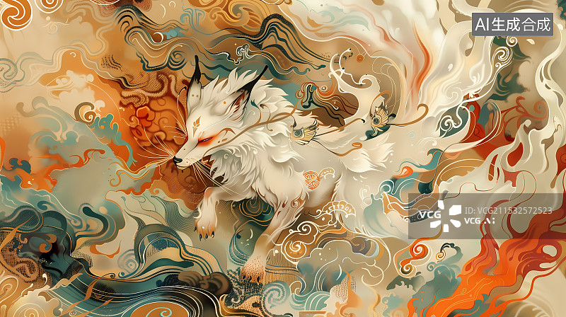 【AI数字艺术】神话传说中的九尾狐图片素材