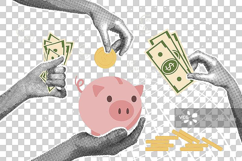 时尚的半色调金融拼贴概念图片素材