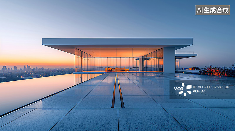 【AI数字艺术】高层建筑，大平层别墅，鸟瞰全市图片素材