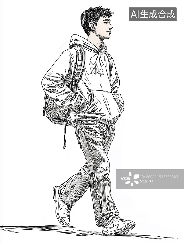 【AI数字艺术】素描或速写风格手绘，校园追梦人在阳光下憧憬未来，手捧书本，笑容灿烂，尽显青春活力与成长梦想。图片素材