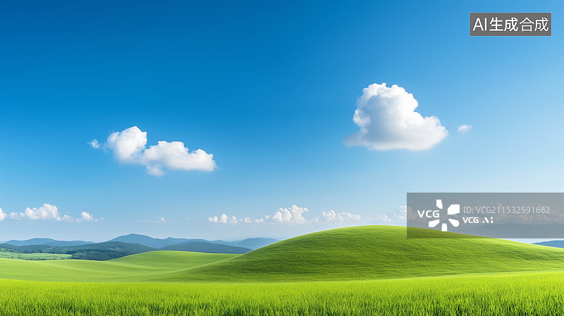 【AI数字艺术】绿色草地与蓝天白云图片素材