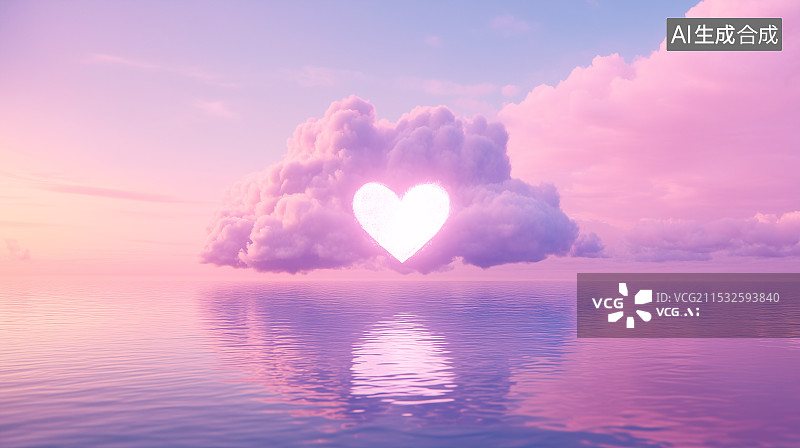 【AI数字艺术】日落时湖面上的心形特写镜头图片素材