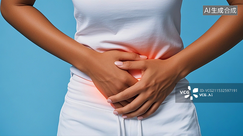 【AI数字艺术】一双女性手捂住小腹痛经肚子疼图片素材