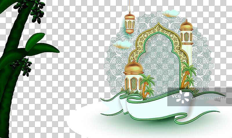 带有丝带的斋月横幅设计模板图片素材