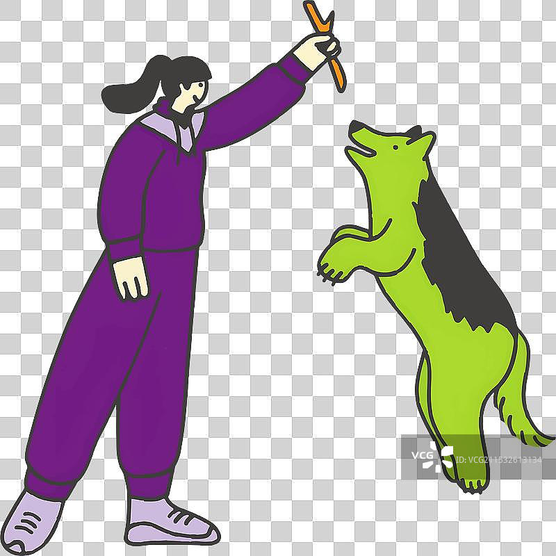 女人训练她的狗握手图片素材