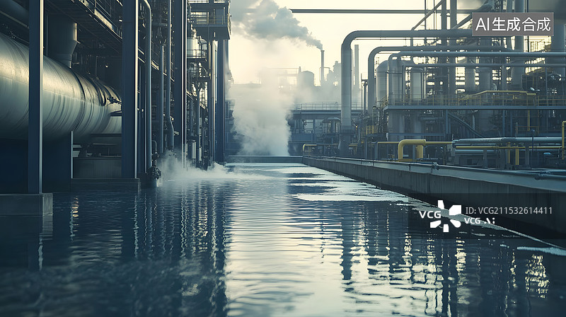 【AI数字艺术】工厂污水处理净化概念背景图片素材