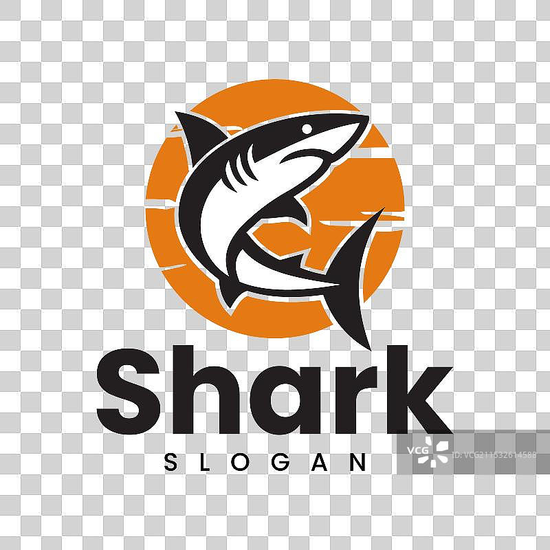 复古风格的鲨鱼剪影标志与太阳图片素材
