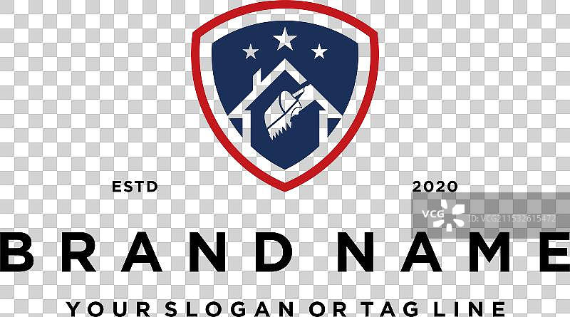 创意美国房屋挖掘机与盾牌标志图片素材