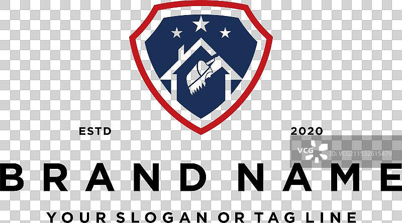 创意美国房屋挖掘机与盾牌标志图片素材