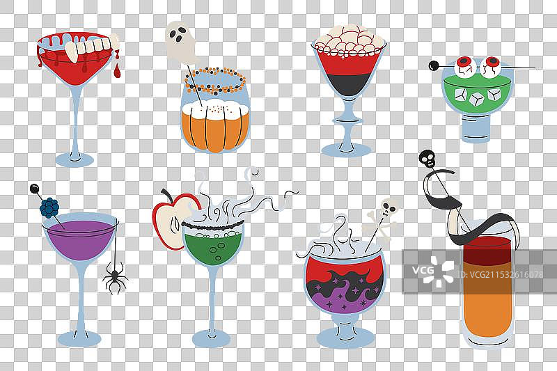 一组风格独特的恐怖万圣节鸡尾酒图片素材