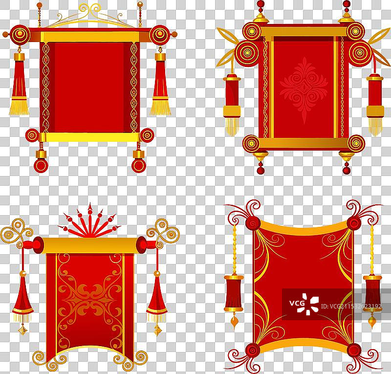 一幅红色中国书法卷轴，留有空白供您填写文本02图片素材