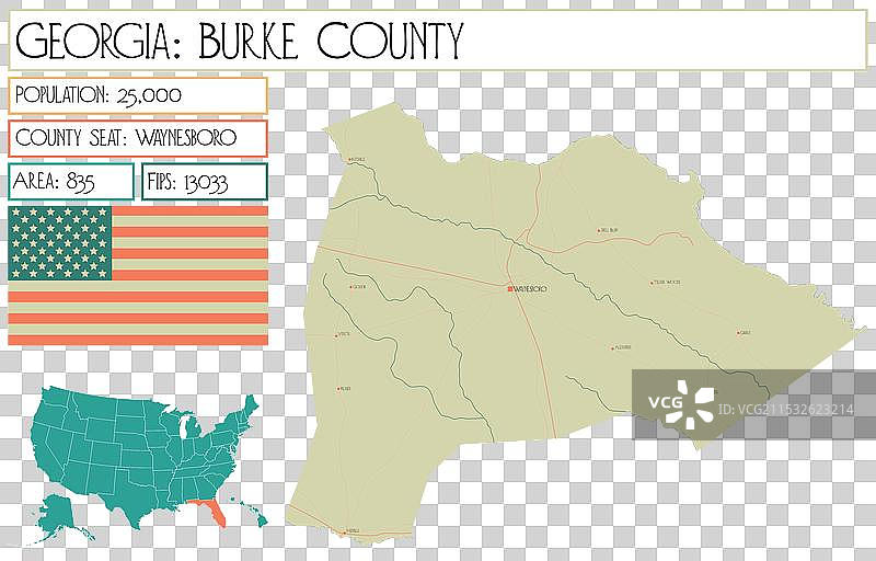 美国乔治亚州伯克县地图图片素材
