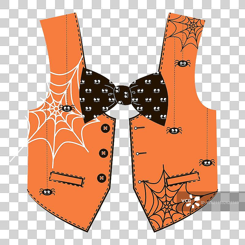 带有蝴蝶结的橙色背心，上面有蛛网和蜘蛛图片素材