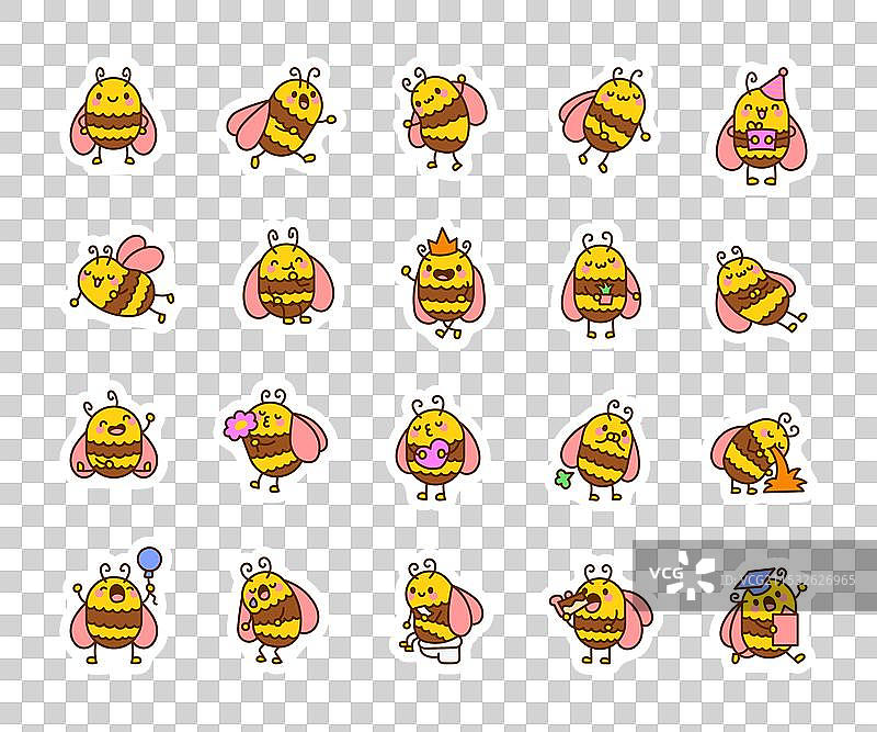 可爱的小蜜蜂贴纸书签，卡通风格图片素材