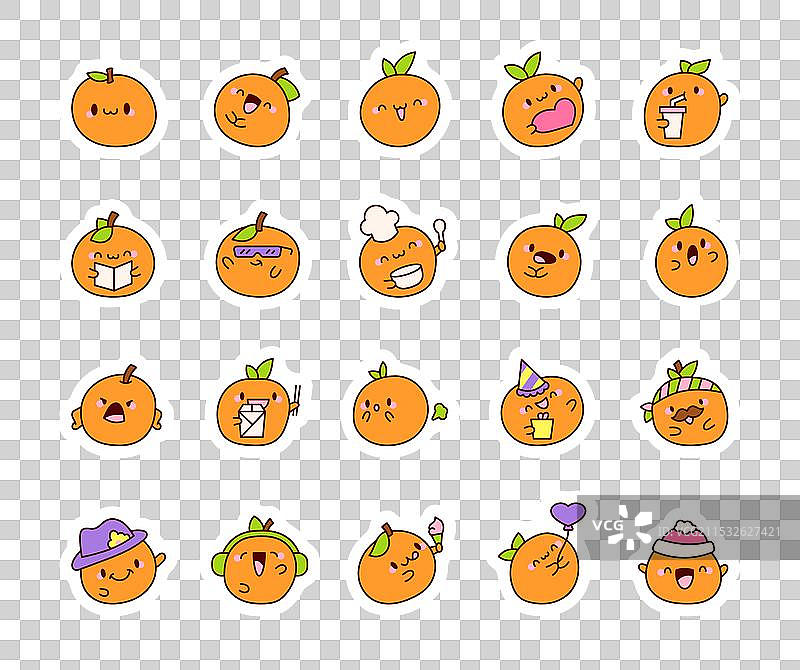 可爱多汁的橙子贴纸书签，卡哇伊水果图片素材