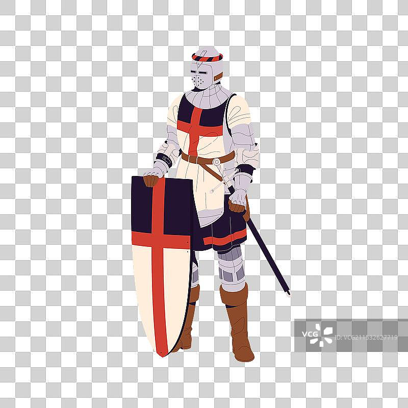 苏格兰中世纪骑士，盾牌上有十字架图片素材