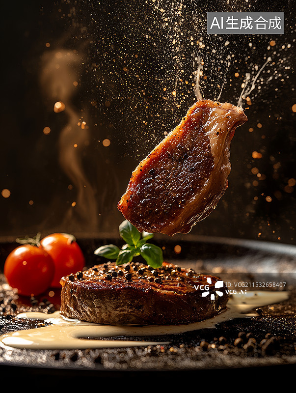 【AI数字艺术】获奖商业产品摄影中的法式铁板烧牛排图片素材