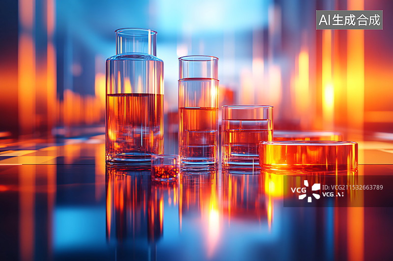 【AI数字艺术】科技感实验室，玻璃器皿，量杯，医学实验室图片素材