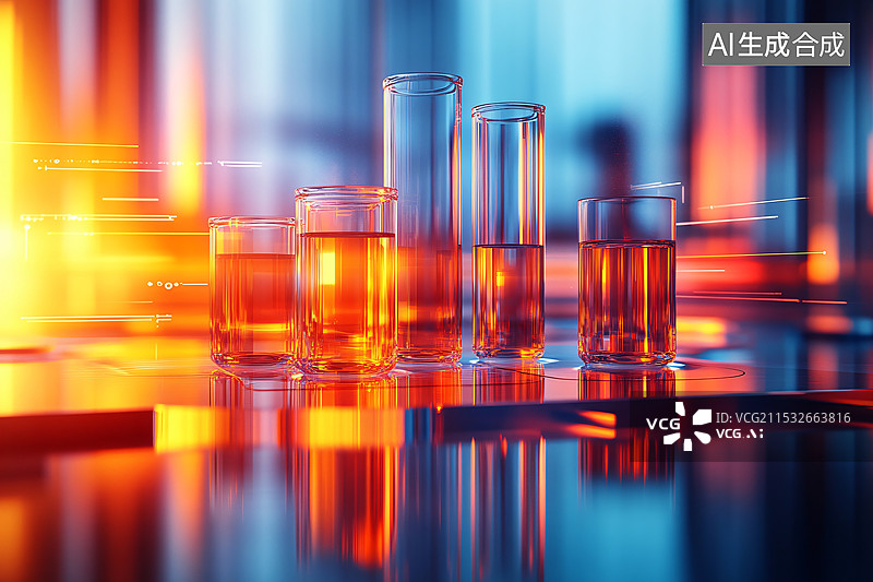【AI数字艺术】科技感实验室，玻璃器皿，量杯，医学实验室图片素材